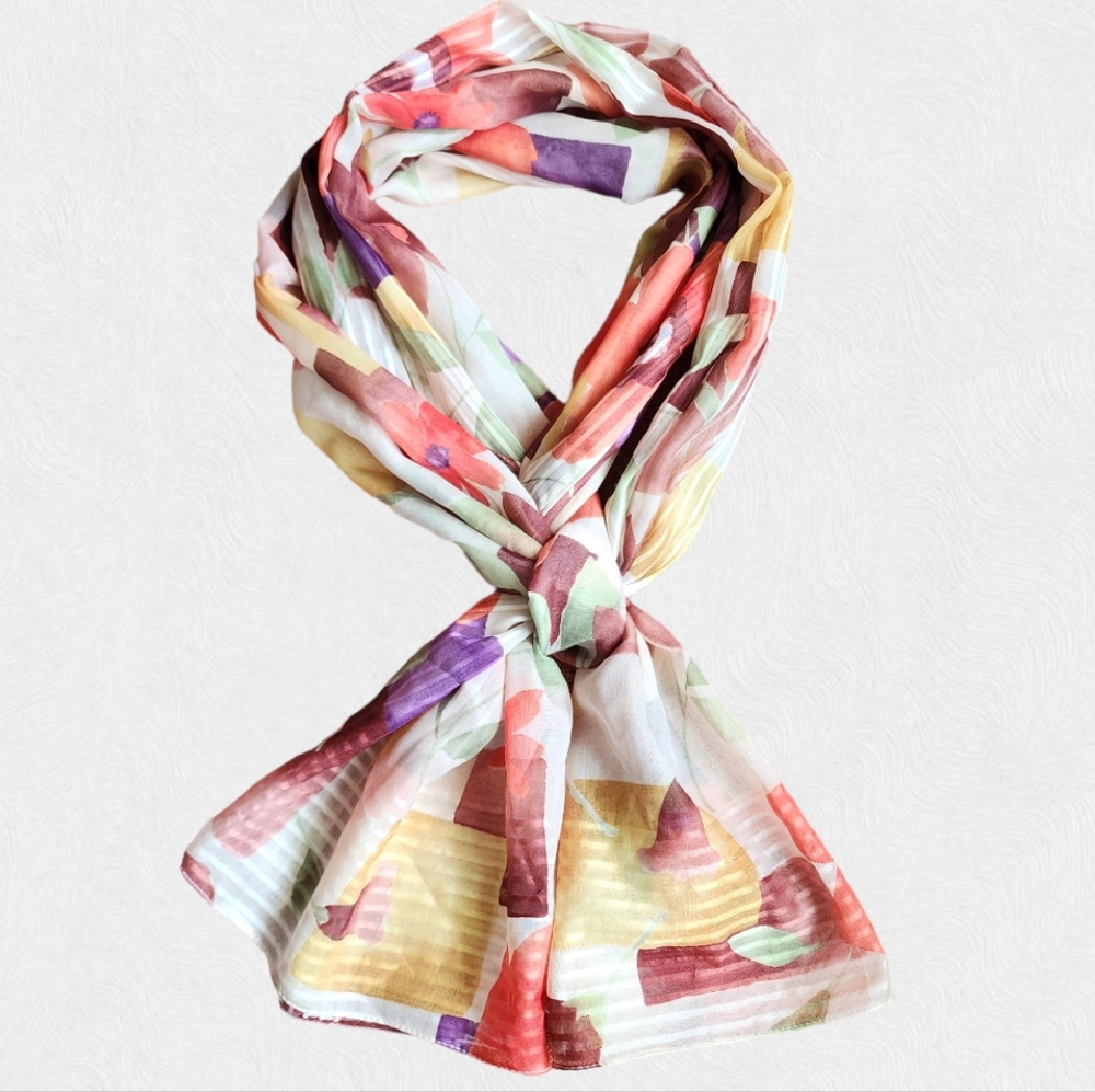 Floral jacquard stripe oblong rectangle scarf